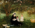 009 Femme et enfants sur le gazon dit aussi Les Lilas à Maurecourt