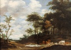Jacob Salomonsz, van Ruysdael : "Lisière de Forêt avec un berger menant boire son troupeau".